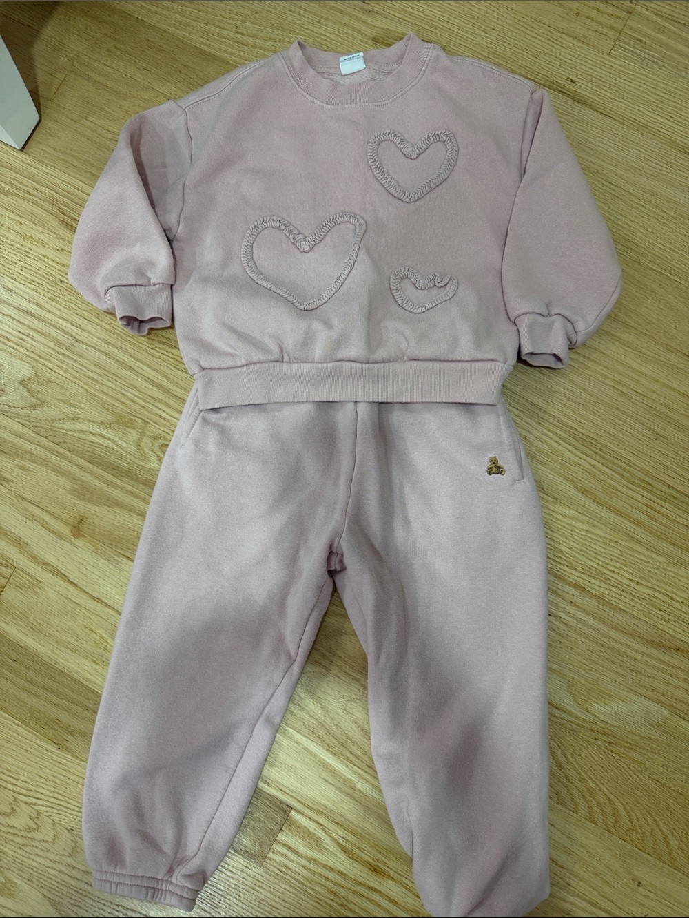 GAP Mauve Pink Heart Appliqué Kids Matching Sweatshirt and Joggers Set
